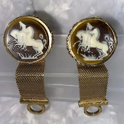 Vintage Dante Museum Amber Brown Cameo Incolay Rearing Horses Cufflinks RARE • $175