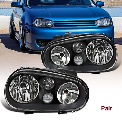 Black Fits 1999-2006 VW Golf GTI MK4 Headlights W/ Built-in Projector Fog Lamps • $89.99