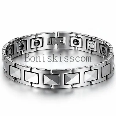 Men's Silver Tungsten Carbide Link High Power Therapy Magnetic Bracelet Chain • $16.99