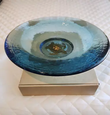 Fire And Light Recycled Glass Wide Lipped Blue Bowl 131/4  Turtle In Bottom RARE • $2999