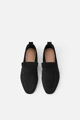 Zara Split Leather Moccasin Black Sz 9 Eur 40 New • $44.99