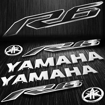 6 3D Vinyl Logo&Letter Decal+5.75 Fairing Sticker YZF-R6/R6S 2-Tone Black/Chrome • $24.88