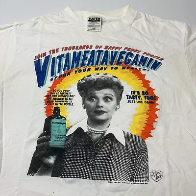 I Love Lucy Men's T-Shirt Vitameatavegamin Size L 90s Lucille Ball Vintage • $39.98