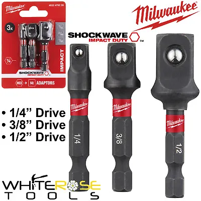 £9.75 • Buy Milwaukee Impact Driver Socket Adaptor Set 3pc SHOCKWAVE 1/4  3/8  1/2  Dr Hex