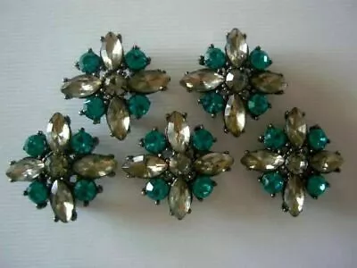 2 Hole Slider Beads X-Flower Gray & Teal  Made With Swarovski Elements #5 • $6.50