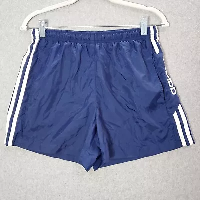 VINTAGE Adidas Men Activewear Shorts Small Blue Nylon Soccer Windbreaker Logo * • $39.88