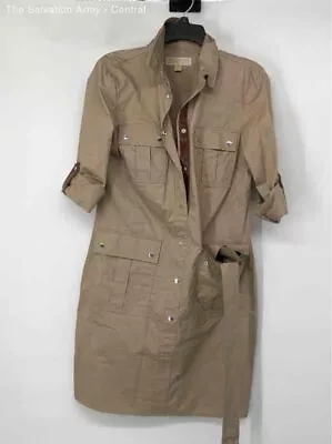 Michael Kors Womens Khaki Short Sleeve Collared Snap Front Safari Dress Size M • $20.50
