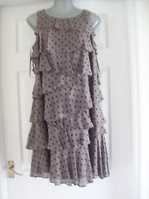 Monsoon Gorgeous 100% Silk  Layered / Frilled Dress Spot Pattern  Sz 12 • £5.99