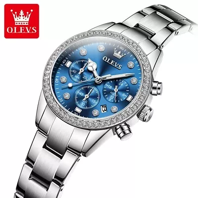 Waterproof Quartz Watch Ladies Luminous OLEVS Stainless Steel Women Date Strap • $29.92