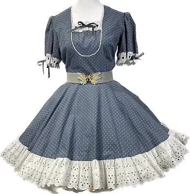 Kate Schorer Vintage Square Dance Dress With Belt Country Blue Women’s Size 10 • $52