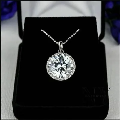 Moissanite Halo Wedding Pendant 3 Ct Round Cut Solid 14k White Gold For Women • $219.24