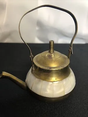 Vintage Miniature Copper Teapot With Mother Of Pearl Inlay • $22.99