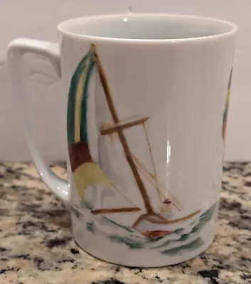 Sailboat Ocean Nautical Hand Painted Coffee/Tea Cup/Mug One Of A Kind Unused • $22.95