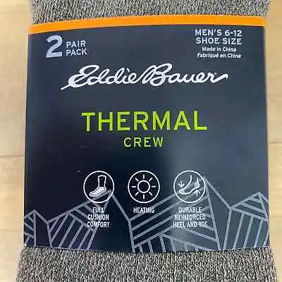NWT - Eddie Bauer 2 Pack Thermal Crew Socks Reinforced Toe Mens Shoe SZ 6-12 • $17