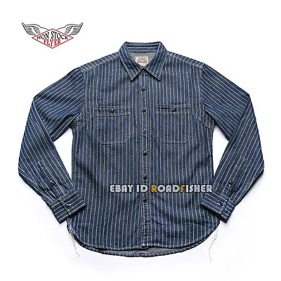 Non Stock Men's Cotton Wabash Stripe Work Shirt Vintage Denim WorkShirts Casual • $42.30