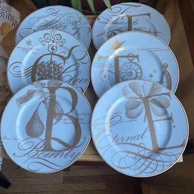 Williams Sonoma Gold White Porcelain Holiday Plates 2000 Set Of 6 Vintage • $45