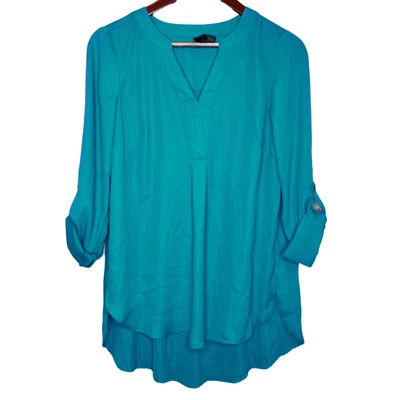 $17.59 • Buy New Directions Accordian Back Career Split V Neck Roll Tab Sleeve Popover Top S