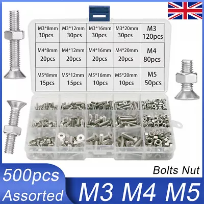 Countersunk Screws Nut A2 Stainless Steel Allen Key Socket Bolts M3 M4 M5 UK • £12.96