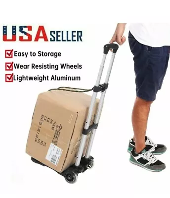 Folding Hand Truck Portable Lightweight Luggage Cart With Wheels & Bungee Cord • $25.99