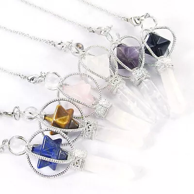 Natural Reiki Chakra Gemstone Crystal Healing Merkaba Hexagon Pendant Pendulum • $4.92