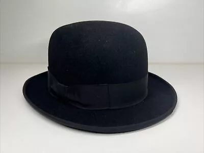 Vintage Made In Italy Borsalino Black Bowler Hat 7 1/2 With Original Box • $299.99