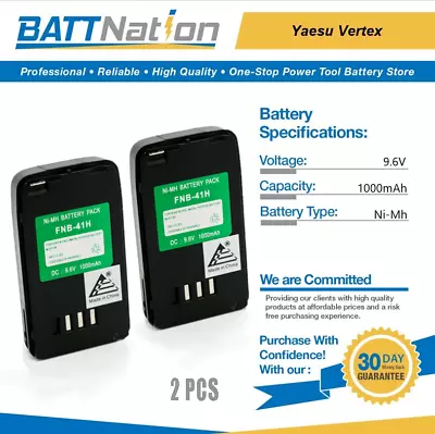 2x 9.6V 1000mAh NiMh Battery For Yaesu Vertex FNB-41 FNB-42 FT-40 VXA-100 • $46.45