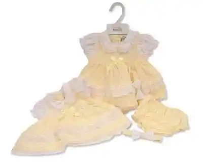 Baby Girls 3 Piece Yellow Dress Set With Bows & Daisies Trim Head Band & Pants • £6.99