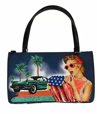Novelty Retro 50’s Glamour Girl Muscle Car Purse Handbag Embellished Palm Trees • $22.49