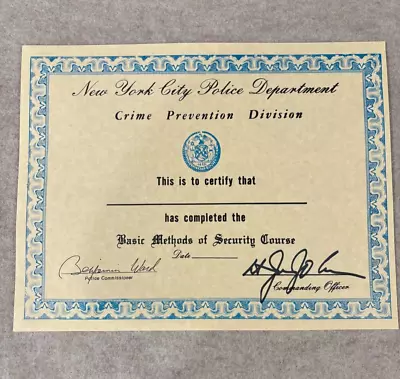 Vintage 1980's UNUSED NYPD Training Course Certificate -OBSOLETE • $6.75