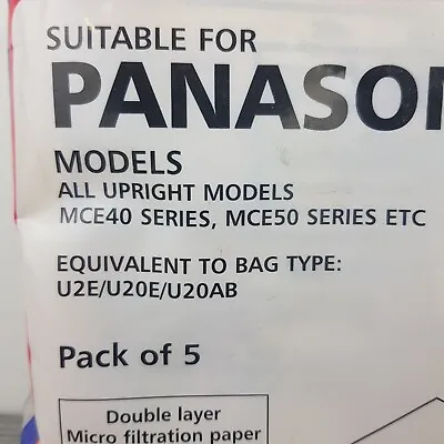 Panasonic Hoover Bags U20E MCE40 MCE50 MCE60 Vacuum Cleaner Dust X 5 Qualtex • £2.95