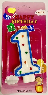 Number 1 Birthday Numeral Candle . Blue Polka Dot  Colour Party Cake Candle • $3.99