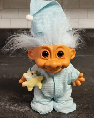 £24.25 • Buy Vintage 8  Large Russ Troll Doll Blue Stripe Bedtime Pajama Hair Lamb RARE