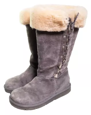 Ugg Upside Tall 5163 Gray Suede Lace Up Size 7 Winter Snow Boots • $29.99