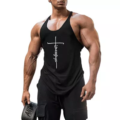 Men's Bodybuilding Stringer Tank Tops Y-Back Vest Gym Fitness Muscle T Shirt • $8.99