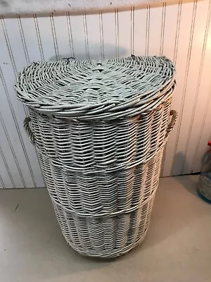 Vintage Braided White Wicker Laundry Hamper Basket  23in Tall  X 20wide • $157.50