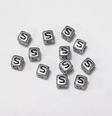 6mm Silver Metallic Alphabet Beads Black Letter  S  100pc • $5.99