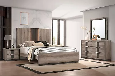 NEW Modern Rustic Italian 4PC LED Gray Black Queen King Bedroom Set Furniture • $1499.99