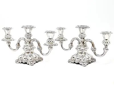 Pair Of Ornate Vintage Danish Chrome Plated 3-Candle Candelabra Set *Read* • $189.99