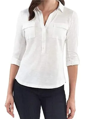 $19.99 • Buy Jones New York V-Neck Long Sleeve Roll Tab Shirt Ivory