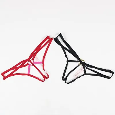 Victoria's Secret Crotchless V-Neck Thong Straps Heart Hardware 11239138 • $28.98