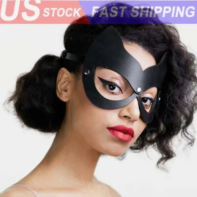 Halloween Women PU Leather Cat Eye Mask Venetian Masquerade Costume Buckle • $9.86