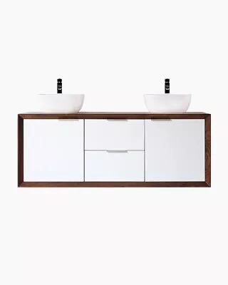 1500 Vanity Ash Walnut Bathroom White Cabinet Wall Hung Ceramic Basin Timber • $2267