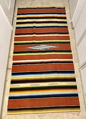 Vintage South Western Hand Knotted Wool? Kilim Rug Striped 80” X 40” • $65