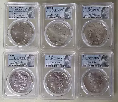 2021 Morgan & Peace Silver Dollar Pcgs Ms70 First Strike Complete 6 Coin Set • $3145.50