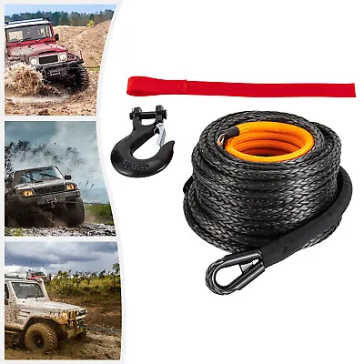 Black 1/2x92ft Synthetic Winch Rope W/ Hook 31500LBS Car Tow Recovery Cable Tow • $81.90