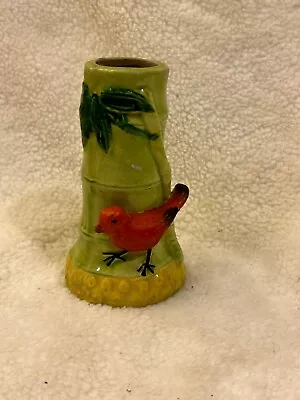 Vintage Cardinal & Bamboo Ceramic Vase • $17.99