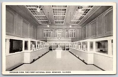 Kewanee Illinois~Interior View~1st National Bank~B&W~Teller Windows~Vault? Clock • $14.50