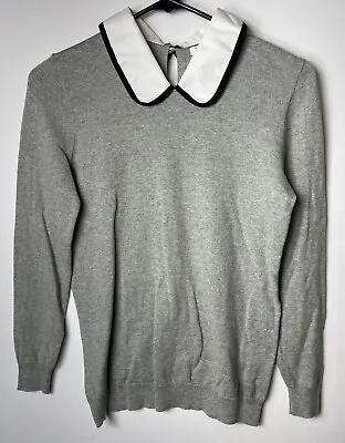 J. Crew Peter Pan Collared Cotton Sweater Gray Black White Sz XXS Pullover • $16.09