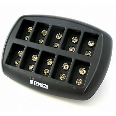 10 Bay Fast 9V Charger For 9v Rechargeable Batteries NiMh 1-2 Hour UK Plug • £16.95