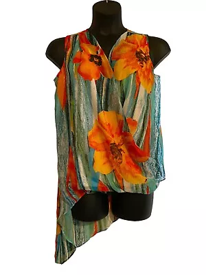 Abstract Floral Chiffon Top Size L Monroe & Main Colorful Sleeveless Wrap Blouse • $23.60